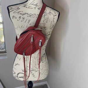 Women REBECCA MINKOFF Fire Engine Red Leather 3 Zip Belt Bag